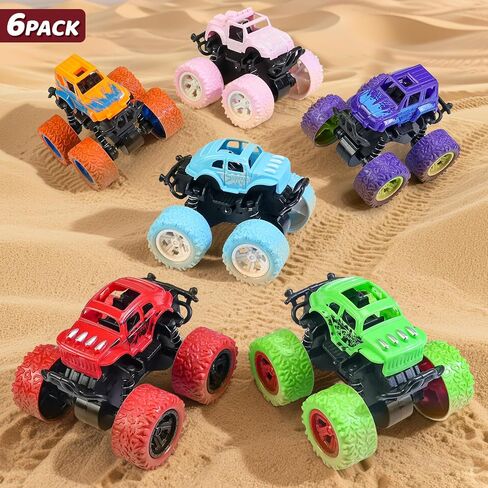 Monster Truck Toys for Kids Boys Girls Toddlers 3, 4, 5, 6, 7, 8 Years Old, Friction Powered Monster Truck Party Favor Toy Cars Vehicles, Sand Beach Toys Gifts (6 Pack) in Kuwait