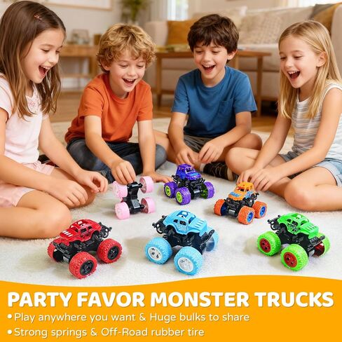 Monster Truck Toys for Kids Boys Girls Toddlers 3, 4, 5, 6, 7, 8 Years Old, Friction Powered Monster Truck Party Favor Toy Cars Vehicles, Sand Beach Toys Gifts (6 Pack) in Kuwait