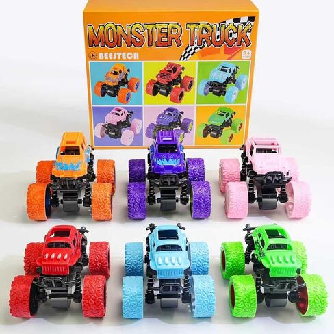 Monster Truck Toys for Kids Boys Girls Toddlers 3, 4, 5, 6, 7, 8 Years Old, Friction Powered Monster Truck Party Favor Toy Cars Vehicles, Sand Beach Toys Gifts (6 Pack) in Kuwait