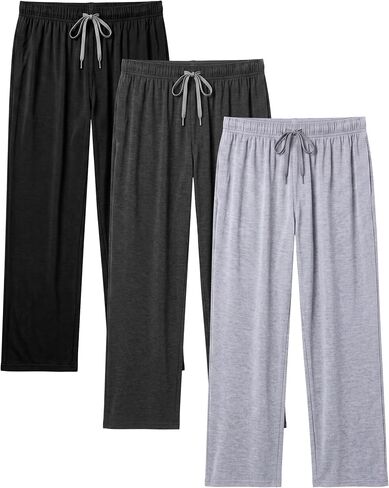 3 Pack Mens Cotton Sleepwear Pajamas Pants with Pockets Soft Sleep Lounge Bottoms Sleep Pj Bottoms for Men in Kuwait