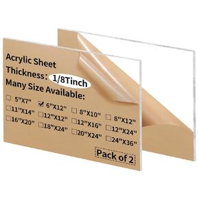 8 x 10 inch Clear Acrylic Sheets 1/8 inch Thick - 2 Pack Transparent Plexiglass Plastic Cast Panels for DIY Craft Projects, Signs, Display Cases - Easy to Cut with Laser, Saw or Hand Tools in Kuwait