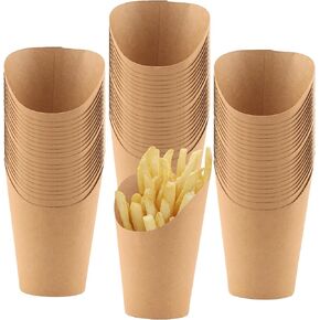 HOIGON 150 PCS 16oz French Fry Cups, Disposable French Fries Holder Brown Kraft Paper Charcuterie Cup, Appetizer Cups for Waffle Paper Cones Popcorn Ice Cream Holder in Kuwait
