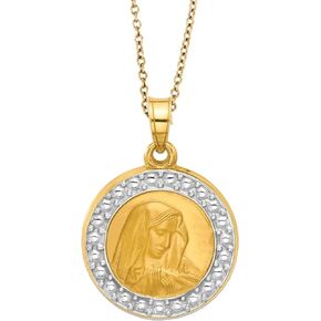 14K Yellow Gold Virgin Mary Blessed Mother with Rhodium Halo Medal Pendant in Kuwait