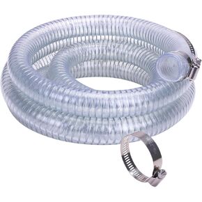DERPIPE PVC Steel Wire Tubing - 1/2" ID x 3/4" OD Heavy Duty High Pressure Flexible Spiral wire Vinyl Clear Vacuum Hose 25Ft Lnegth (with 2 Clamps) in Kuwait