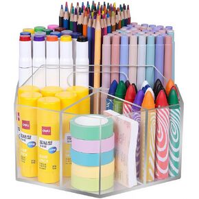 Rotating Pencil Holder for Desk, 5 Slots 360-Degree Spinning Acrylic Pen Holder for Desk, Marker Holder Caddy Art Supply Organizer Pen Organizer for Desk for Office Home School in Kuwait