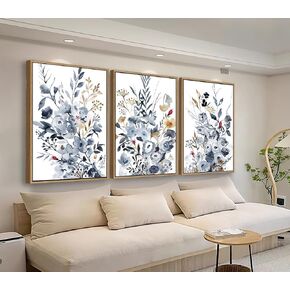 Framed Boho Canvas Wall Art - Mid Century Modern Geometric Pictures Prints Blue and White Minimalist Artwork Bohemian Wall Art for Bedroom Living Room Bathroom Office Decor 16" x 24" x 3 Piece Set in Kuwait