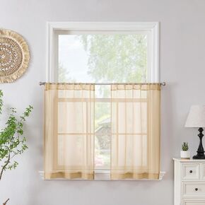 Tollpiz Beige Sheer Tier Curtain Kitchen Curtains Tier Rod Pocket Half Window Treatment Drapes Light Filtering Voile for Bathroom, 30 x 30 inches Long, 2 Panels in Kuwait