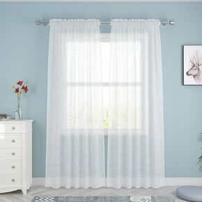 UPOPO White Sheer Curtains 80 inches Long Living Room Kitchen Dining Curtain Sheers Basement 2 Panels Voile Transparent Bedroom Drapes Linen Textured Rod Pocket Window Treatment Set 42"X80" in Kuwait