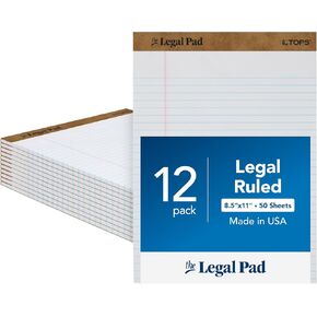 TOPS The Legal Pad 8-1/2" x 11-3/4" Perforated White, Legal/Wide Rule, 50 Sheets per Pad/12 Pads per Pack (7533) in Kuwait