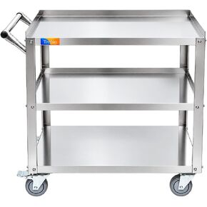 3 Tier Stainless Steel Utility Cart Commercial Heavy Duty Rolling Cart Food Storage Service Trolley with Handle and Wheels for Kitchen Restaurant Hospita Lab and Hotel 16.5"W x 27.6"L x 31.9"H in Kuwait