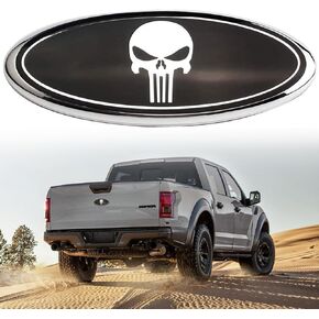 Front Grille Rear Tailgate Skull Emblem - 9" Oval Badge Name Plate Fit for 2004-2014 F150, 2005-2007 F250 F350, 11-16 Explorer, 11-14 Edge, 06-11 Range, 07-14 Expedition(Black) in Kuwait