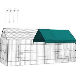 PawHut 87" L Metal Chicken Playpen, Small Animal Cage, Pet Playpen Yard Fence for Rabbits, Chinchillas with Roof for Indoor & Outdoor, 40.5" H, Green in Kuwait