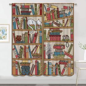 Bookshelf with Books Blackout Curtains, Boy Girls Bedroom Living Room Darkening Decor Vintage Library Art Painting Rod Pocket Thermal Insulated Window Curtain/Drapes, 55x63 Inch in Kuwait