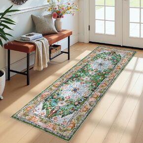 U'Artlines 2' x 6' Boho Hallway Runner Rug, Non Slip Washable Vintage Farmhouse Kitchen Rug Accent Area Carpet for Entryway Laundry and Living Room (Green) in Kuwait
