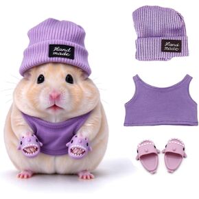 Hamster Costume Set with Shirt, Hat, Shoes, Small Animal Cute Shark Slipper for Real Pets, Cute Mini Rat Holiday Party Clothes, for Fun, Photos. (Blue) in Kuwait