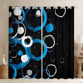 Manfei Kids Blue Geometric Window Curtains Black White Grey Square Window Treatments, Modern Abstract Window Drapes for Boys Girls Room Decor Grommet Top 2 Panel Set Bedroom Curtains, 38Wx54L inch in Kuwait