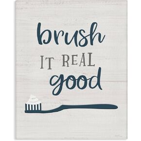 Stupell Industries Brush It Real Good Phrase Dental Hygiene Humor، صممتها ناتالي كاربنتيري لوحة فنية جدارية من القماش، 30 × 40، أزرق in Kuwait