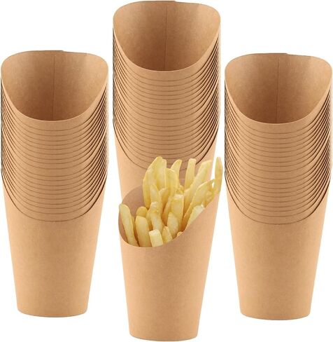 HOIGON 150 PCS 16oz French Fry Cups, Disposable French Fries Holder Brown Kraft Paper Charcuterie Cup, Appetizer Cups for Waffle Paper Cones Popcorn Ice Cream Holder in Kuwait
