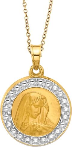 14K Yellow Gold Virgin Mary Blessed Mother with Rhodium Halo Medal Pendant in Kuwait