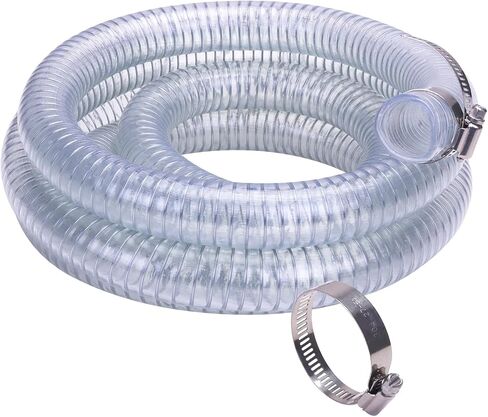 أنابيب أسلاك الفولاذ PVC - 5/8 "معرف × 7/8" OD سلك حلزوني مرن عالي الضغط من الفينيل الشفاف خرطوم فراغ بطول 25 قدمًا (مع مشبكين) in Kuwait