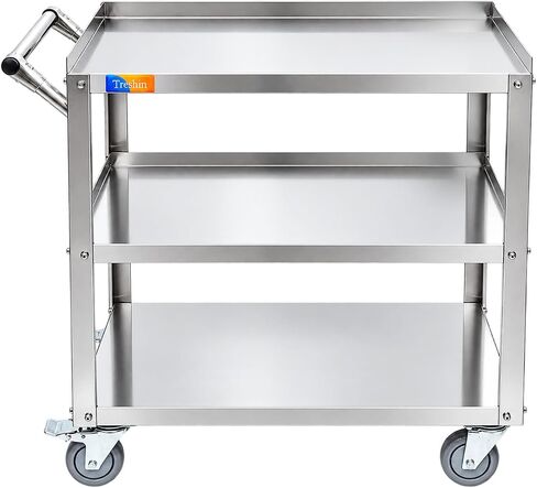 3 Tier Stainless Steel Utility Cart Commercial Heavy Duty Rolling Cart Food Storage Service Trolley with Handle and Wheels for Kitchen Restaurant Hospita Lab and Hotel 16.5"W x 27.6"L x 31.9"H in Kuwait