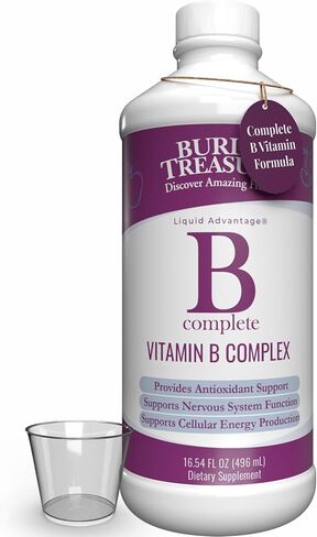 Buried Treasure B Complete High Potency All B Vitamins Liquid Supplement for Stress, Energy and Healthy Immune Support Vegan Non-GMO, 16 oz w/ Dose Cup in Kuwait