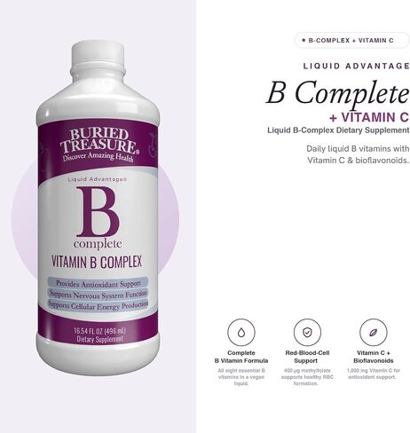Buried Treasure B Complete High Potency All B Vitamins Liquid Supplement for Stress, Energy and Healthy Immune Support Vegan Non-GMO, 16 oz w/ Dose Cup in Kuwait