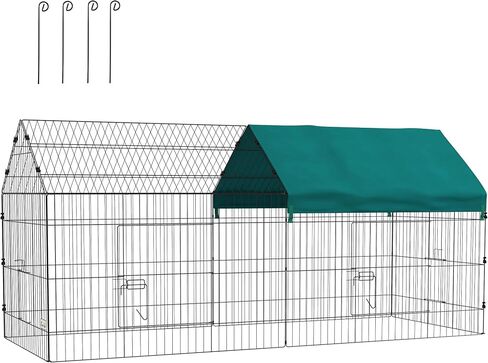 PawHut 87 "L Metal Chicken Playpen، قفص الحيوانات الصغيرة، سياج ساحة لعب الحيوانات الأليفة للأرانب، شينشيلا مع سقف للداخلية والخارجية، 40.5" H، أخضر in Kuwait