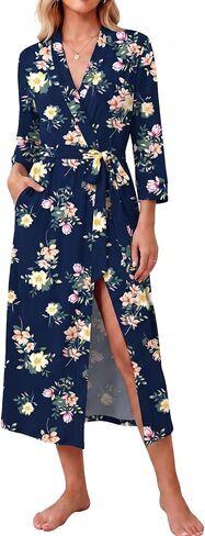 Ekouaer Women Robe Long Knit Bathrobe Lightweight Soft Knit Sleepwear Casual Loungewear with Attached belt in Kuwait