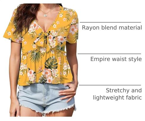Womens Sexy V Neck Tops Summer Cute Ruffle Shirts Cutout Tie Bow Blouse Short Sleeve Crop Tops in Kuwait