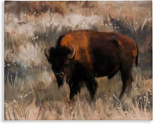 لوحة فنية جدارية من القماش بألوان مائية من Stupell Industries Bison Rural Animal، تصميم بواسطة Grace Popp in Kuwait
