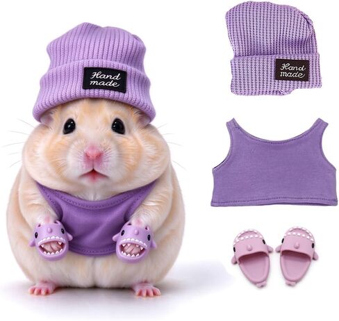 Hamster Costume Set with Shirt, Hat, Shoes, Small Animal Cute Shark Slipper for Real Pets, Cute Mini Rat Holiday Party Clothes, for Fun, Photos. (Blue) in Kuwait