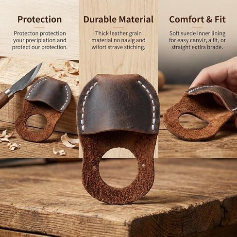 Toprank Leather Thumb Guard for Wood Carving - Premium Full Grain Leather Finger Protector, Handmade Carpenter Carving Kit Accessory (Blue) in Kuwait