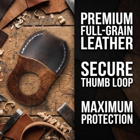 Toprank Leather Thumb Guard for Wood Carving - Premium Full Grain Leather Finger Protector, Handmade Carpenter Carving Kit Accessory (Blue) in Kuwait