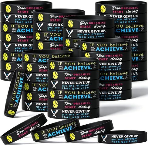 36 Pieces Softball Motivational Bracelets Baseball Inspirational Bracelets Baseball Stretch Silicone Rubber Wristbands Ball Rubber Bands with Motivational Sayings for Sport Theme Party Supplies in Kuwait