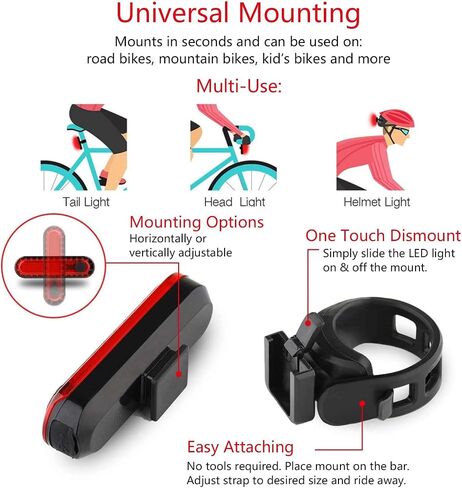 Bike Tail Light (2 Packs), USB Rechargeable LED Bicycle Rear Light, Ultra Bright Waterproof Bike Light for Cycling Safety, Red/Green/Blue 7 Light Modes Fits on Any Road or Mountain Bike in Kuwait