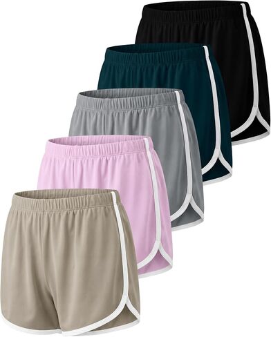 Real Essentials 5 Pack: Girls' Dry-Fit Athletic Dolphin Shorts for Youth Kids Teens Running Gym Sports (Ages 4-16) in Kuwait