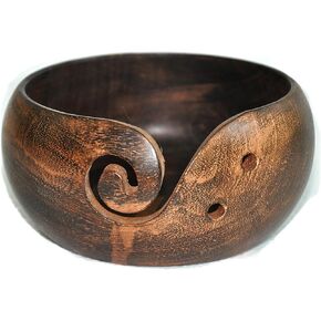 Premium Solid Dark Handmade Crafted Wooden Portable Antique Yarn Storage Bowl - Holder for Knitting Crochet Hook Accessories (6" x 6" x 3", Purple) in Kuwait