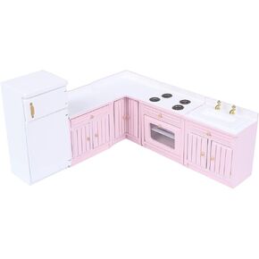 Dollhouse Kitchen Furniture Kit 1:12 Dollhouse Miniature Furniture Wooden Kitchen Cabinet Fridge Set Kitchen Dining Room Furniture for 1:12 Dollhouse Miniatures Scenes Accessories (C) in Kuwait