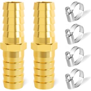 TAISHER 10PCS Brass Hose Barb Fittings 3/8 Inch to 1/4 Inch Barb Hose, Reducing Barb Brabed Fitting Splicer Mender Union Air Water Fuel with 20PCS Hose Clamp in Kuwait