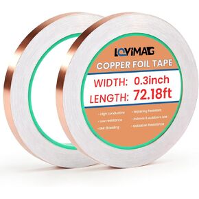 LOVIMAG Copper Tape, Copper Foil Tape 4 Sizes (0.2/0.24/0.3/0.4Inch) x72.6FT, Copper Foil Tape Conductive Adhesive for Stained Glass, Guitar and EMI Shielding, Crafts, Electrical Repairs, Grounding in Kuwait