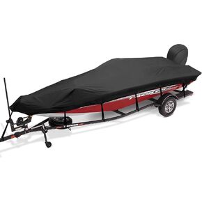 غطاء قارب Boatpro قابل للمقطورة بطول 14-16 قدم مع غطاء محرك خارجي، أغطية قارب مقاومة للماء من القماش البحري المقاوم للبهتان 900D بطول 14 قدمًا و15 قدمًا و16 قدمًا على شكل حرف V، قارب ثلاثي الهيكل، أسود in Kuwait