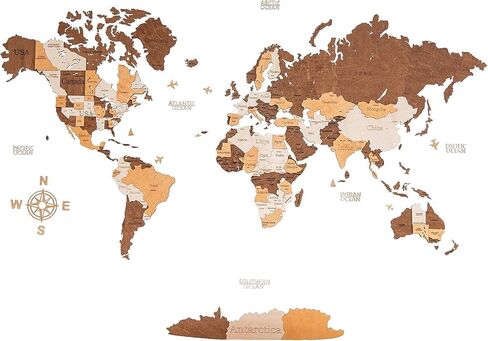 3D Wooden World Map, Decorative Wall Art for Home and Office Décor - size Extra Large (84" x 44.5") in Kuwait