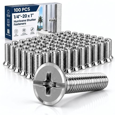 Blulu 100 Pcs 1/4"-20 Hurricane Shutter Bolts, Sidewalk Screws Bolts, 304 Stainless Steel, for Installing Hurricane Panels to Storefronts and Sliding Glass Doors (1/4"-20 x 3/4") in Kuwait