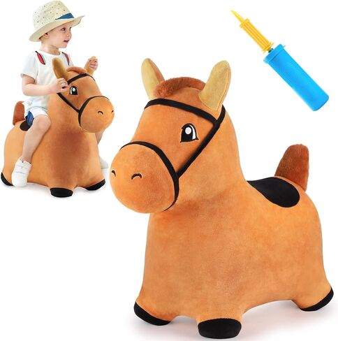 iPlay، iLearn Bouncy Pals Pink Fox Hopping Horse، قادوس حيوانات كذاب قابل للنفخ للفتيات الصغيرات، لعبة القفز للأطفال في الهواء الطلق، ركوب قطيفة داخلي على الحارس، هدايا عيد ميلاد لمدة 18 24 شهرًا 2 3 4 5 سنوات in Kuwait