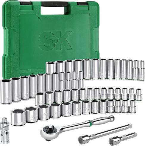 مجموعة مقابس محرك SK 3/8 بوصة بسقاطة 160-P، 55 قطعة، SAE & Metric، لمسة نهائية SuperKrome، هيكل CR-V ممتاز، مع حقيبة تخزين in Kuwait
