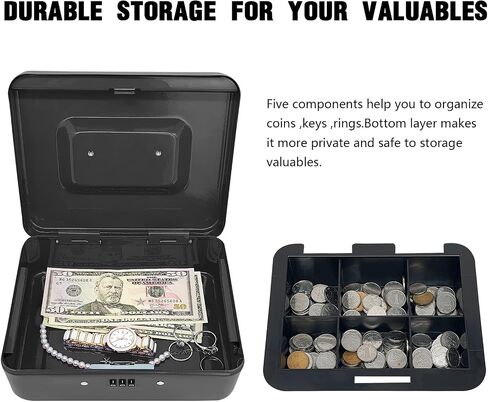 Steel Cash Box with Combination Lock, Metal Small Money Organizer with Removable Money Tray,Cash Storage Box with Lockable Cover (Red - 7.9" x6.3" x 3.3") in Kuwait