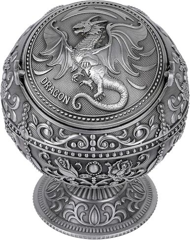 Windproof Large Ashtray with Flip Lid for Cigarettes, Portable Metal Dragon Print Home Decorative Ashtray for Patio Indoor Outdoor, Cone Incense Burner in Kuwait