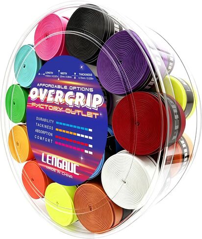 LENGAUC Tacky Overgrips,Tennis/Badminton/Pickleball, 12/26/30/56/60 Pack, Tacky Anti-Slip and Absorbent Grip, Colorful,Comfort,Thin & Easy to Use Grip Tape in Kuwait