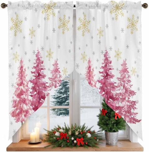 Swag Curtain Valances, Thanksgiving Pumpkin Maple Leaf Fall Daisy Flower Rod Pocket Short Window Swag Topper Curtains for Kitchen Bedroom Bathroom, 2 Panel, 36"x36" in Kuwait